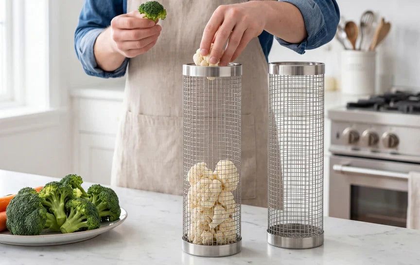 Llenando la canasta giratoria con verduras