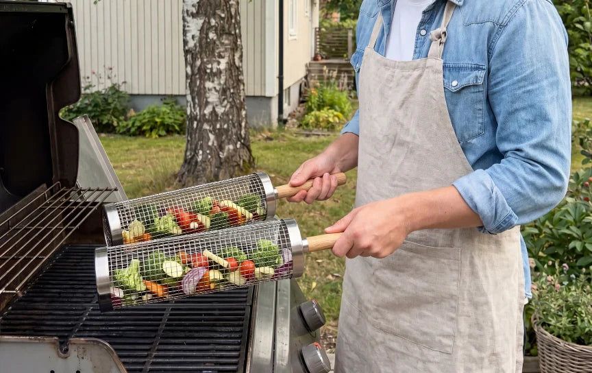 Canastas giratorias sobre el asador